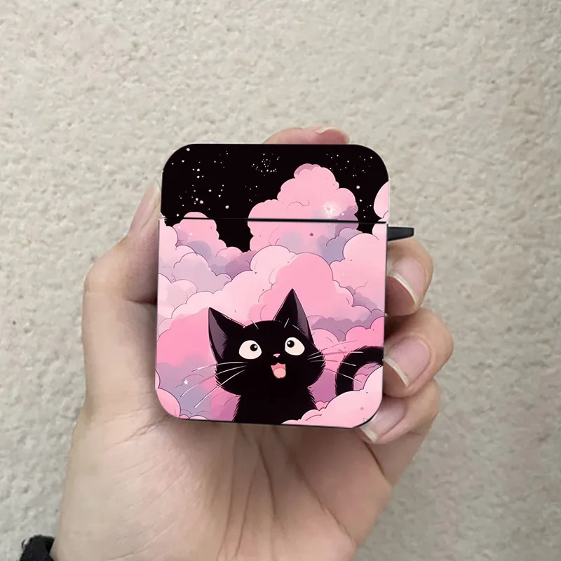 Cute Cartoon Pink Green Cat AirPods Case Black Wireless Bluetooth Earphone Case for Apple Airpods 1 2 3 Pro 2 Protective Case