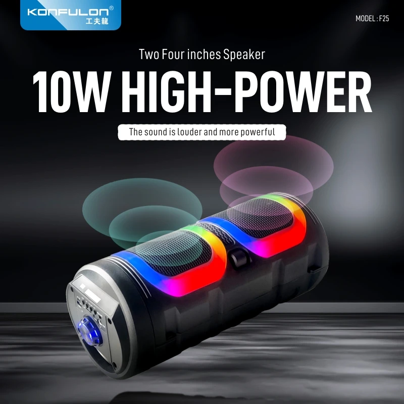 KONFULON-Altavoz Bluetooth portátil de gran potencia, Subwoofer inalámbrico con luz RGB colorida, estéreo envolvente 360, TWS, FM boombox, 10W