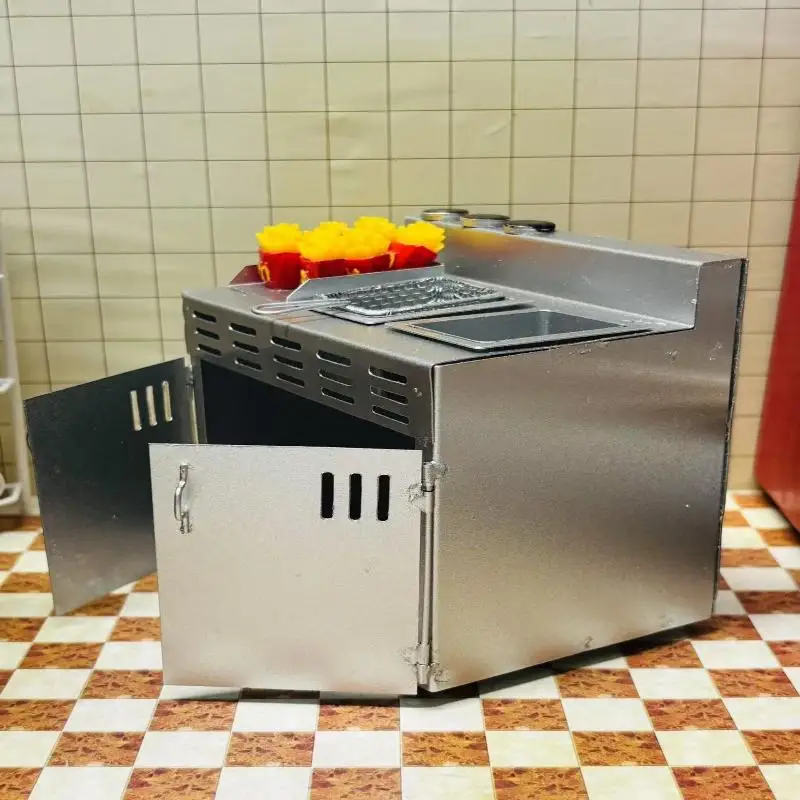 مجموعة محاكاة خزانة المطبخ لبيت الدمى مع حامل طهي فرنسي مصغر قابل للتكديس