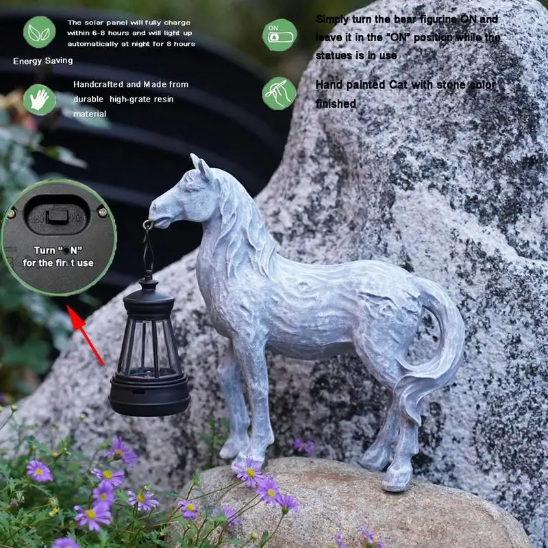 Cute Horse Statue with Solar Lantern Figures for Garden Yard decoration art Craft Sculpture for Women Men Mum Birthday Gift