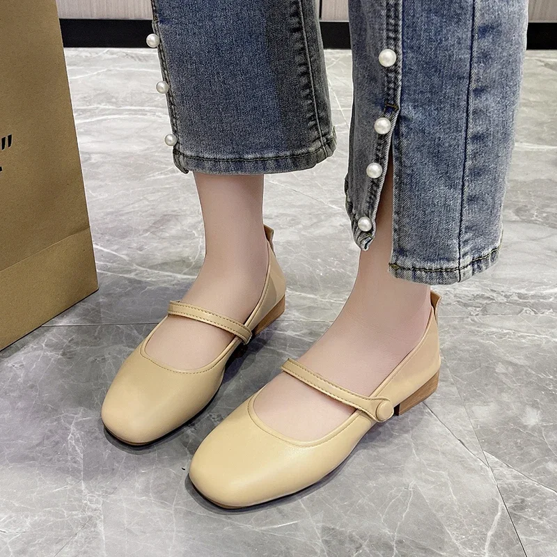 Korean Style Shoes Casual Women's Sports Shoes High Heels Flat Soft Shallow Mouth Square Head 2024 New Fashion Retro Summer