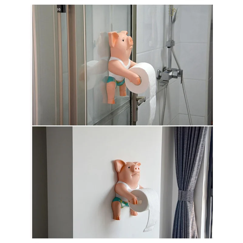 

ABKU-2PCS Свинья Забавный держатель для туалетной бумаги Органайзер для туалета Настенная фигурка животного Держатель для туалетной бумаги Стойка для туалетной бумаги