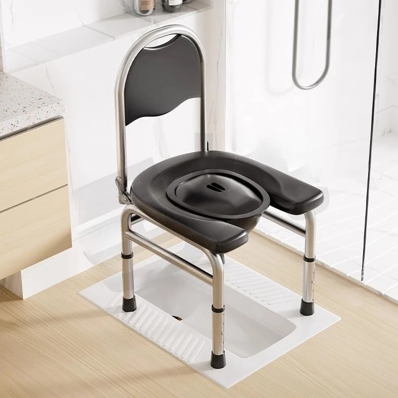 ‌Adjustable Shower Chair, Foldable Toilet Seat Riser, Stainless Steel Commode,Portable Bathroom Stool for Elderly&Pregnancy Care