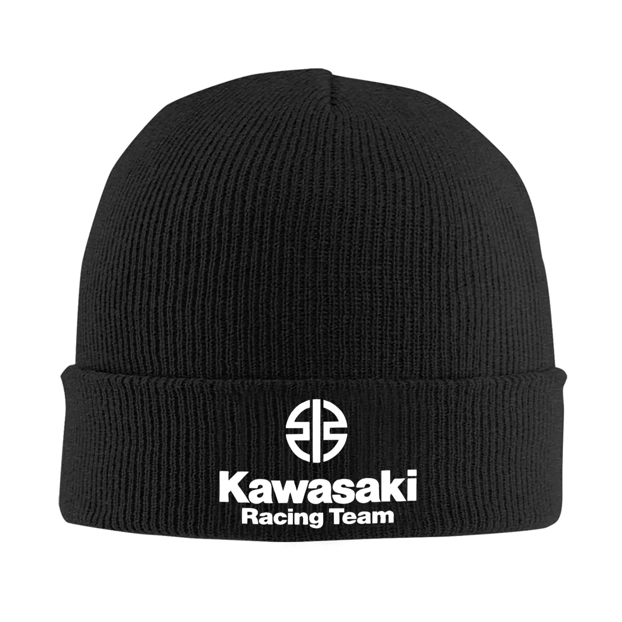 Kawasakied motocicleta esporte corrida chapéu de malha das mulheres dos homens crânios gorros outono inverno venda quente chapéu acrílico moto logotipo quente boné