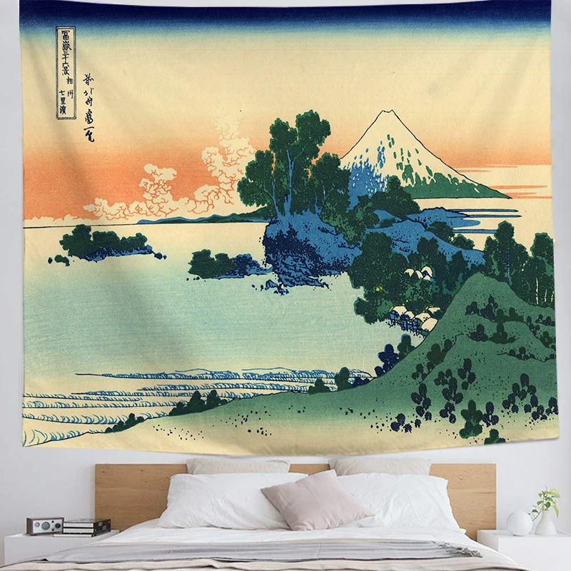 Tapestry Retro Japanese Print Wall Hanging Beautiful Ukiyo-e Kanagawa Landscape Living Room Bedroom Sofa   Home Decor