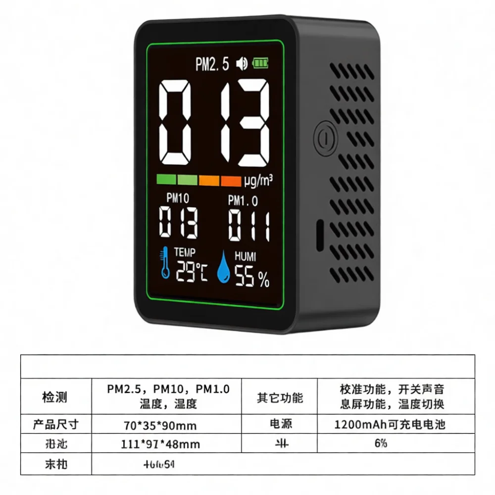 High Precision Air Quality Monitor 5 In 1 Detector PM2.5 PM10 PM1.0 Temperature Humidity Sensor Portable Gas Analyzer