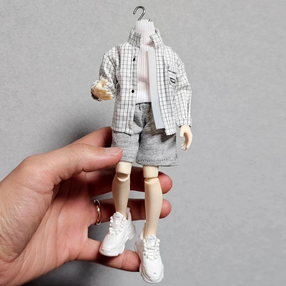 1/12 Scale Male Plaid Shirt Solid Color Trousers Pants Clothes Model Fit 6'' BJD Soldier BJD Action Figure Body