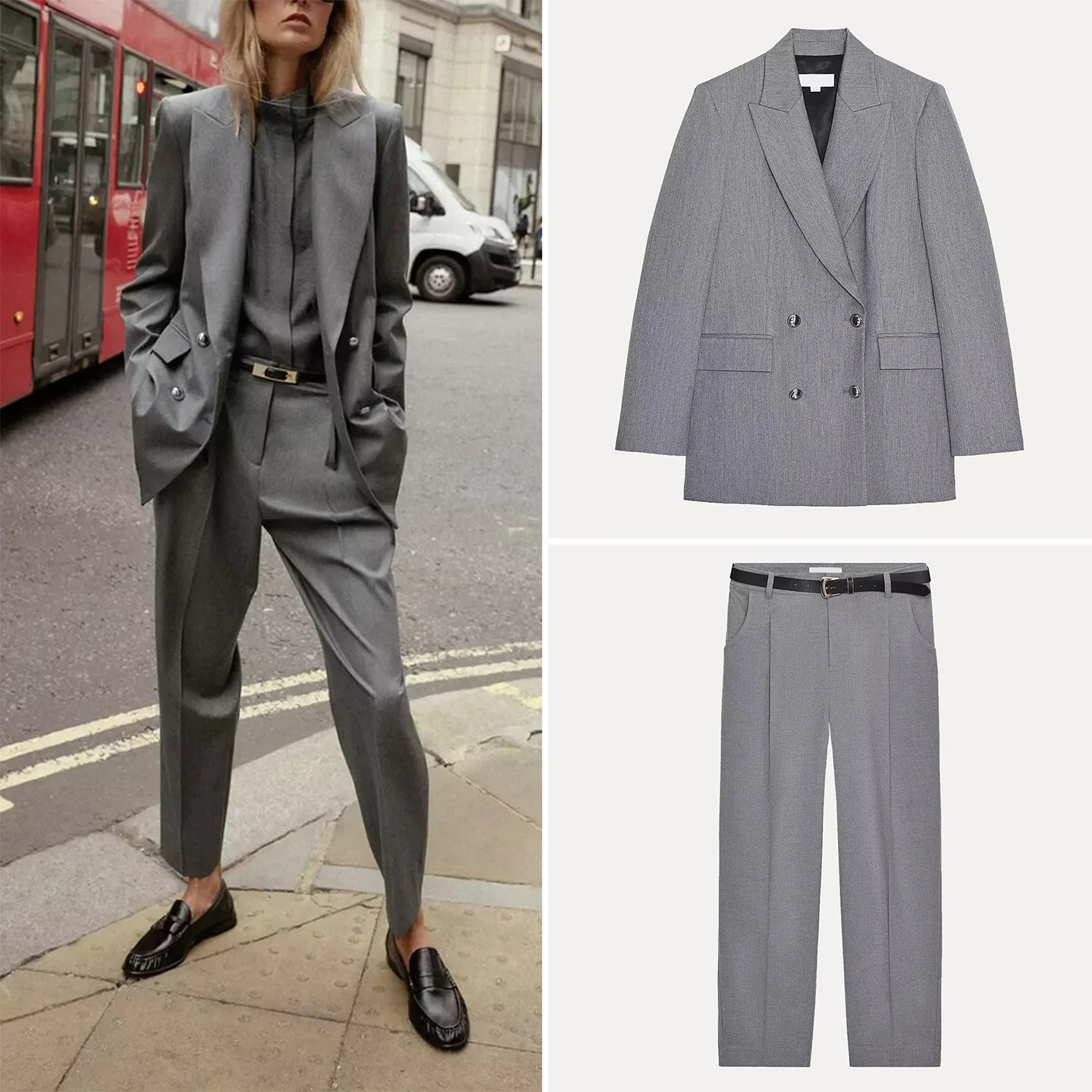 

2025 Autumn New Women's Sle Double-breasted Suit Jaet with Belted Pants Casual Faion Set for Adults Four Seasons Wear