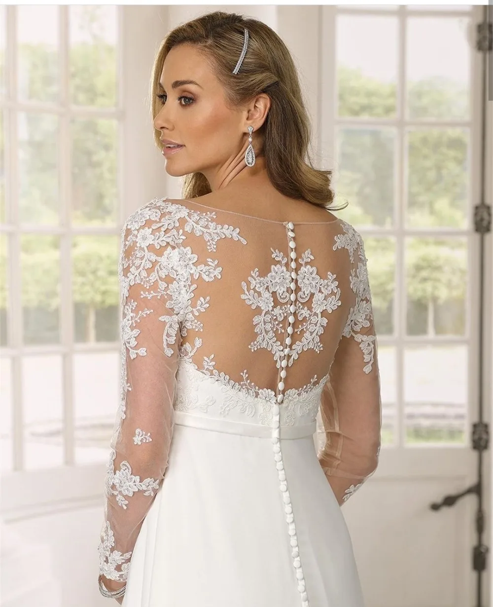 Robe de Mariée en Mousseline de Soie à Manches sulfpour Femme Enceinte, Longueur au Sol, Col en V, pour les Patients, quel que soit l'AlTERLace Appliques, Robe de Mai123 Personnalisée