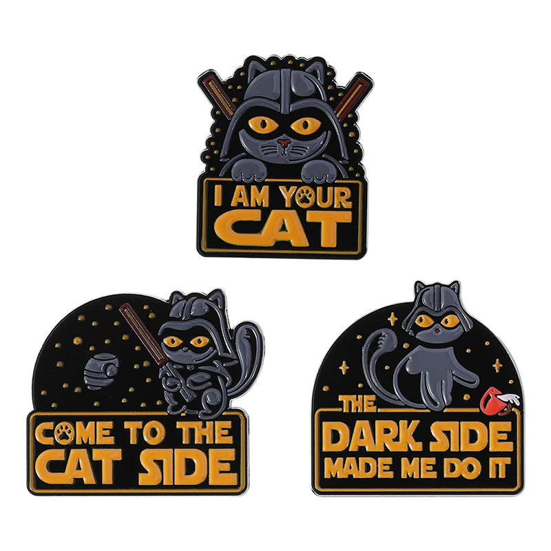 Alfileres esmaltados The Dark Side Made Me Do It, broches personalizados Vieni al lado del gato, insignia de solapa para bolso, joyería Punk genial, regalo para amigos