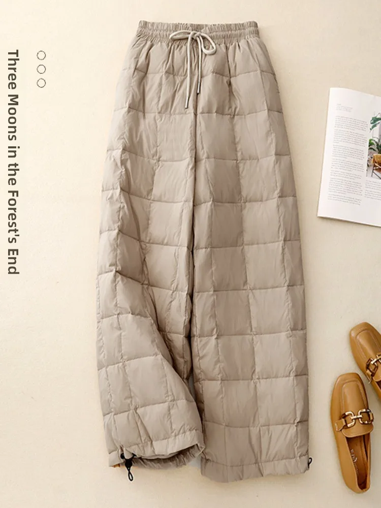 여성용 아우터웨어 가벼운 따뜻한 다운 코튼 와이드 레그 팬츠 겨울 패션 고급 스트레이트 코튼 바지