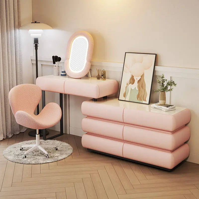 

Organizer Storage Vanity Desk Stool Shelves Luxury Modern Mirror Cabinet Vanity Bedroom Compact Cute Penteadeira Furniture