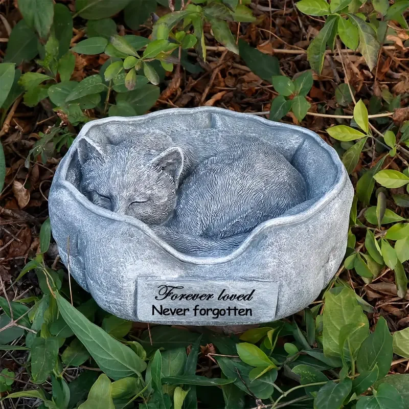 Engraved Cat Memorial Statue, Resin Cremation Urn, Pet Tombstone, Indoor/Outdoor Durable Home Decor, Personalized Tribute