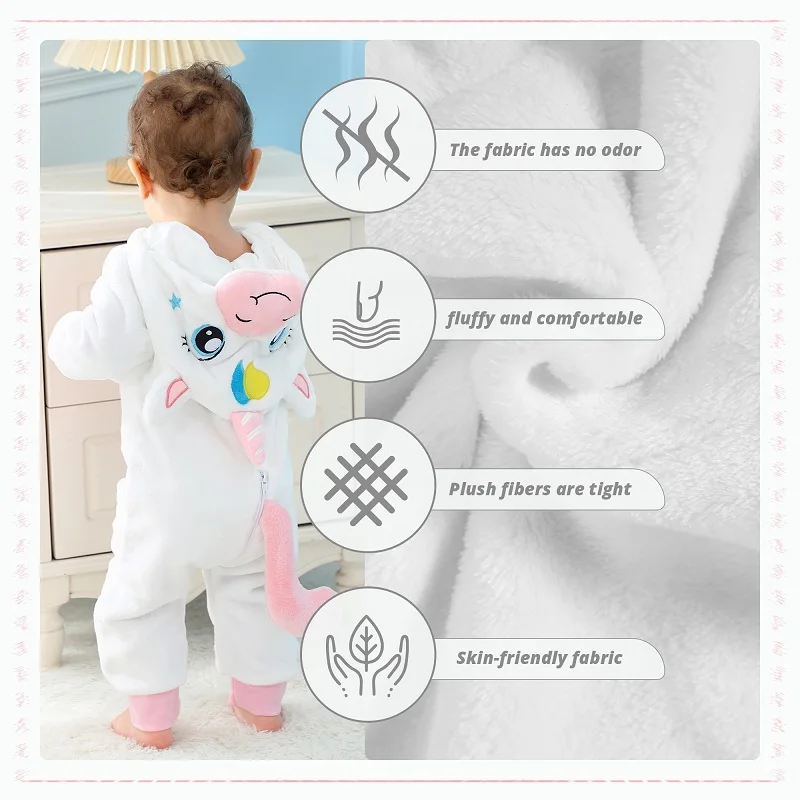 MICHLEY White Unicorn Warm Winter Baby Rompers Winter Halloween Infant Costume Clothes Toddler Bodysuits Pajamas Jumpsuit Girls