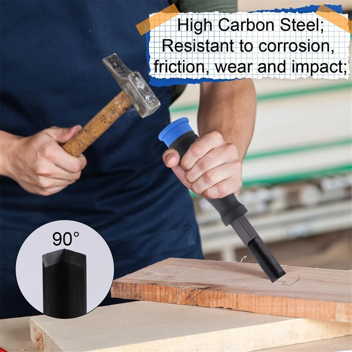 Набор долот по дереву ABXHH с 3 защитными колпачками. Квадратные врезные долота с нескользящей ручкой для дверных рамок.
