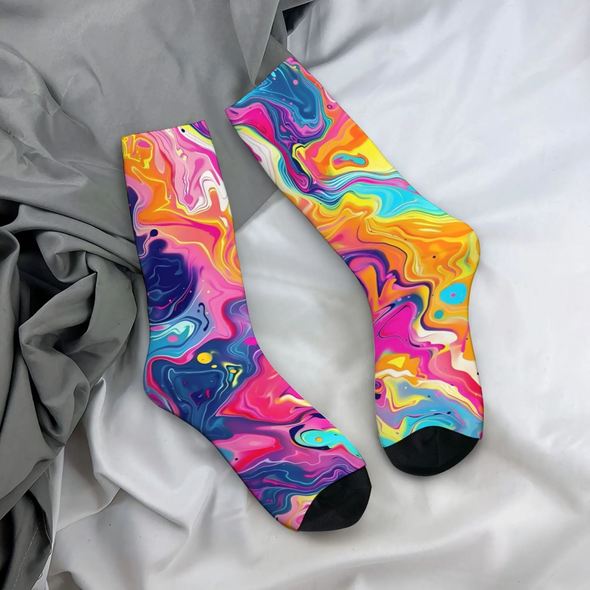 Dopamine Style Fluid Gradient Socks Non Slip Stretchy Breathable Men's Novelty Socks Travel Leisure Running Trendy Streetwear