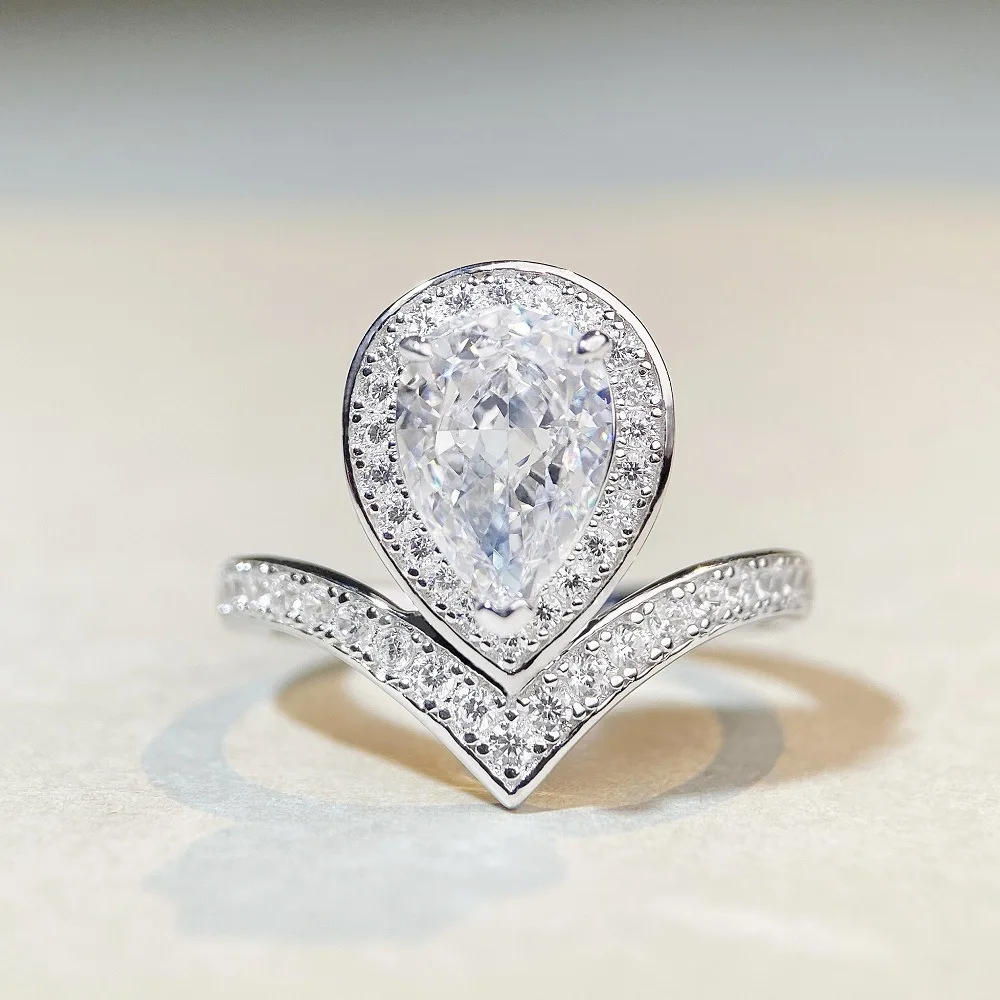 

S925 Sterling Silver Ring, Women's Ice Flower Cut High Carbon Diamond Ring, Water Droplet Personality, European and American