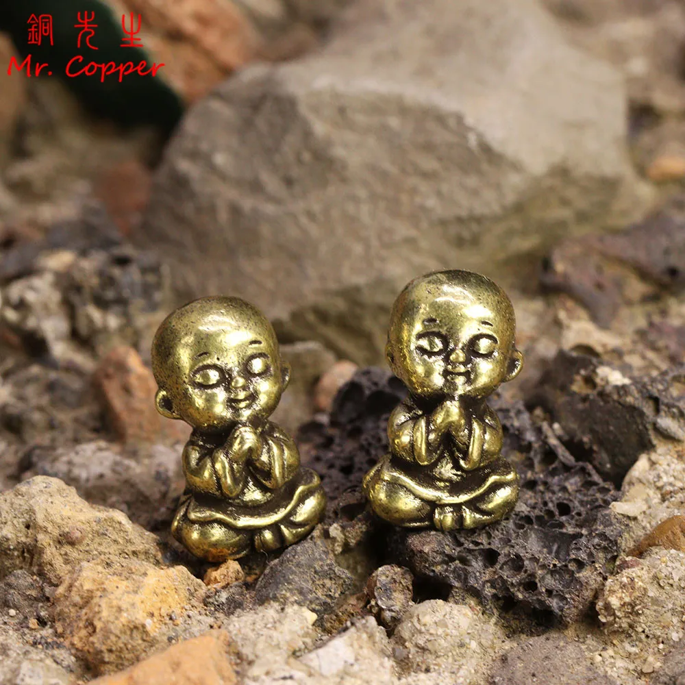 تماثيل صغيرة من النحاس على شكل راهب صغير زينة مكتبية منظر طبيعي مصغر تمثال بوذا صغير ديكور منزلي إكسسوارات حرفية - 2