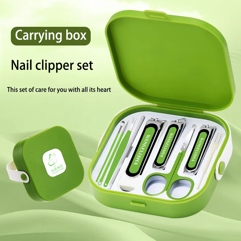 

New 9-piece nail clipper set, high-quality splash-proof nail clipper hand-held case set, portable storage tool for nail clippers