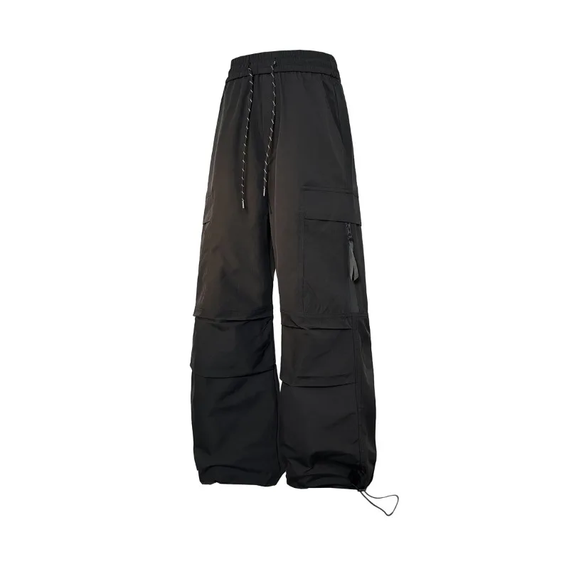 Men's Clothing Spring Autumn High Waisted Solid Color Bandage Drawstring Gradient Pockets Elastic Casual Preppy Style Pants