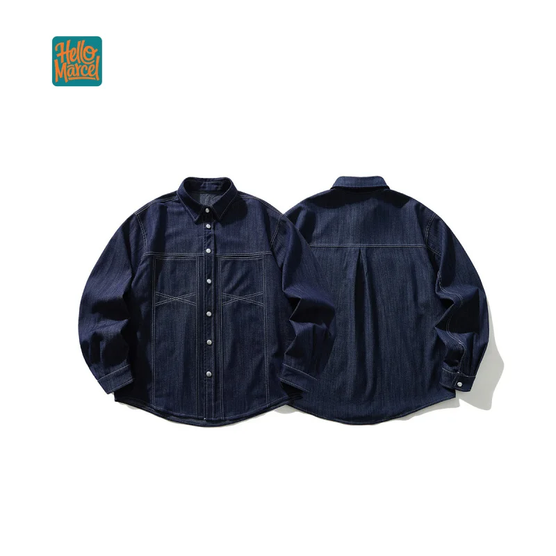 HELLOMARCEL EU US Size Luxury Quality Casual Shirt Street Wear Autumn Oversize Decorative Stitching Denim Shirt