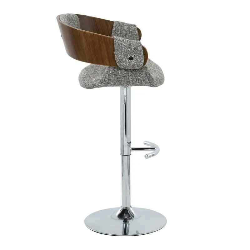 ชุดเก้าอี้บาร์หมุนปรับระดับได้สไตล์มิดเซ็นจูรี่โมเดิร์น 2 ตัว สีโครเมียม วอลนัท และผ้าสีเทา พร้อมที่พักเท้าทรงกลม