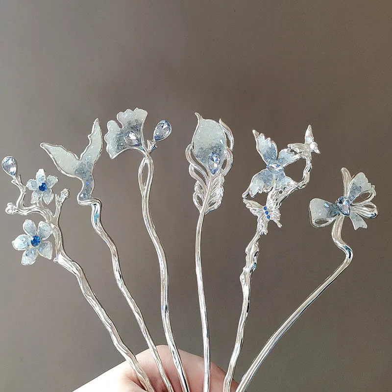 

Аксессуары для волос в древнем стиле, заколки для волос с кристаллами и перьями-бабочками, высококачественные и простые металлические заколки и заколки для волос.