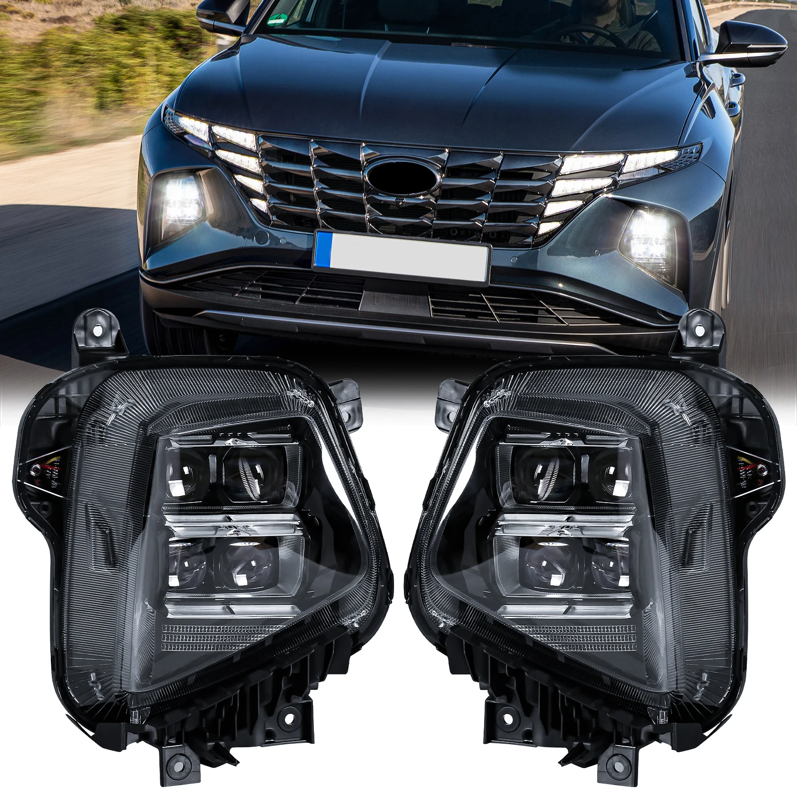 For Hyundai Tucson 2021 2022 2023 Daytime Running Light Car Front Bumper Lamps LED DRL Fog Lamp Headlight Acceesories