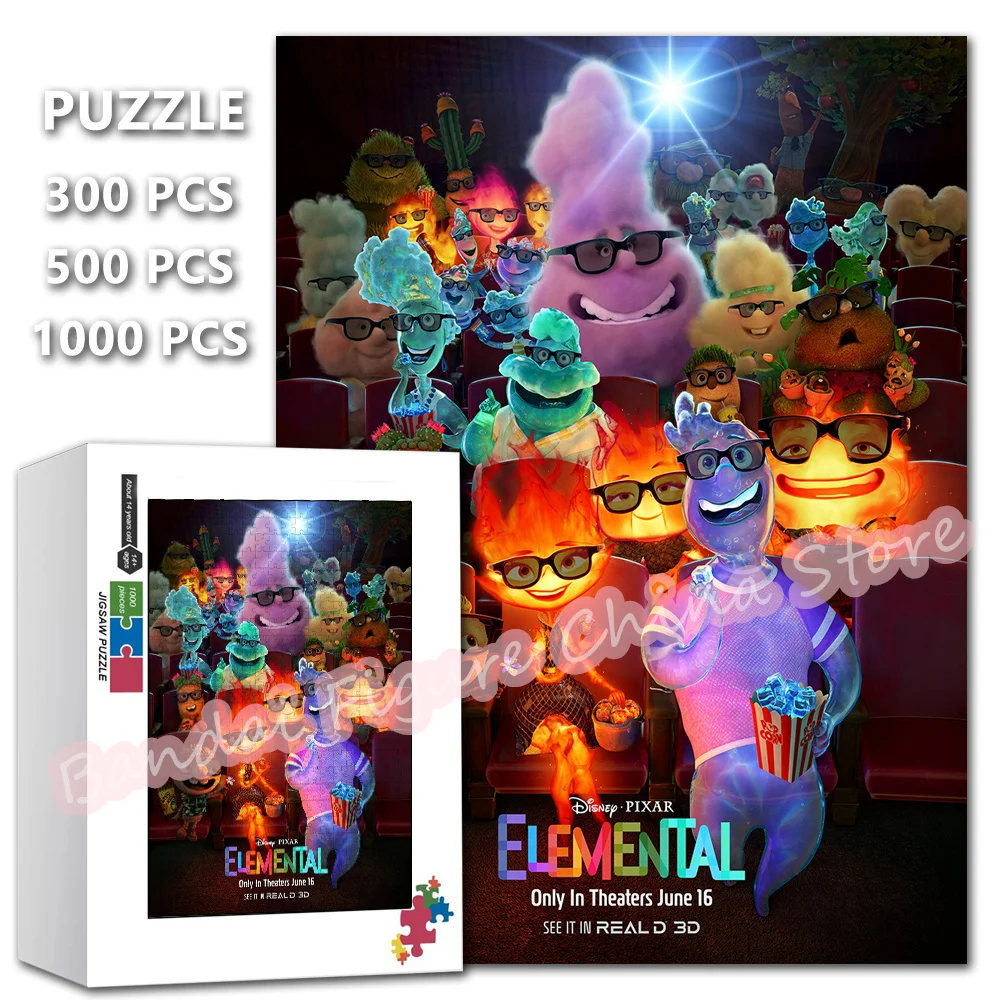 

Elemental Disney Cartoon Movies Print Puzzle 300/500/1000 Pieces Anime Jigsaw Puzzle Family Game Toys Kids Christmas Gifts