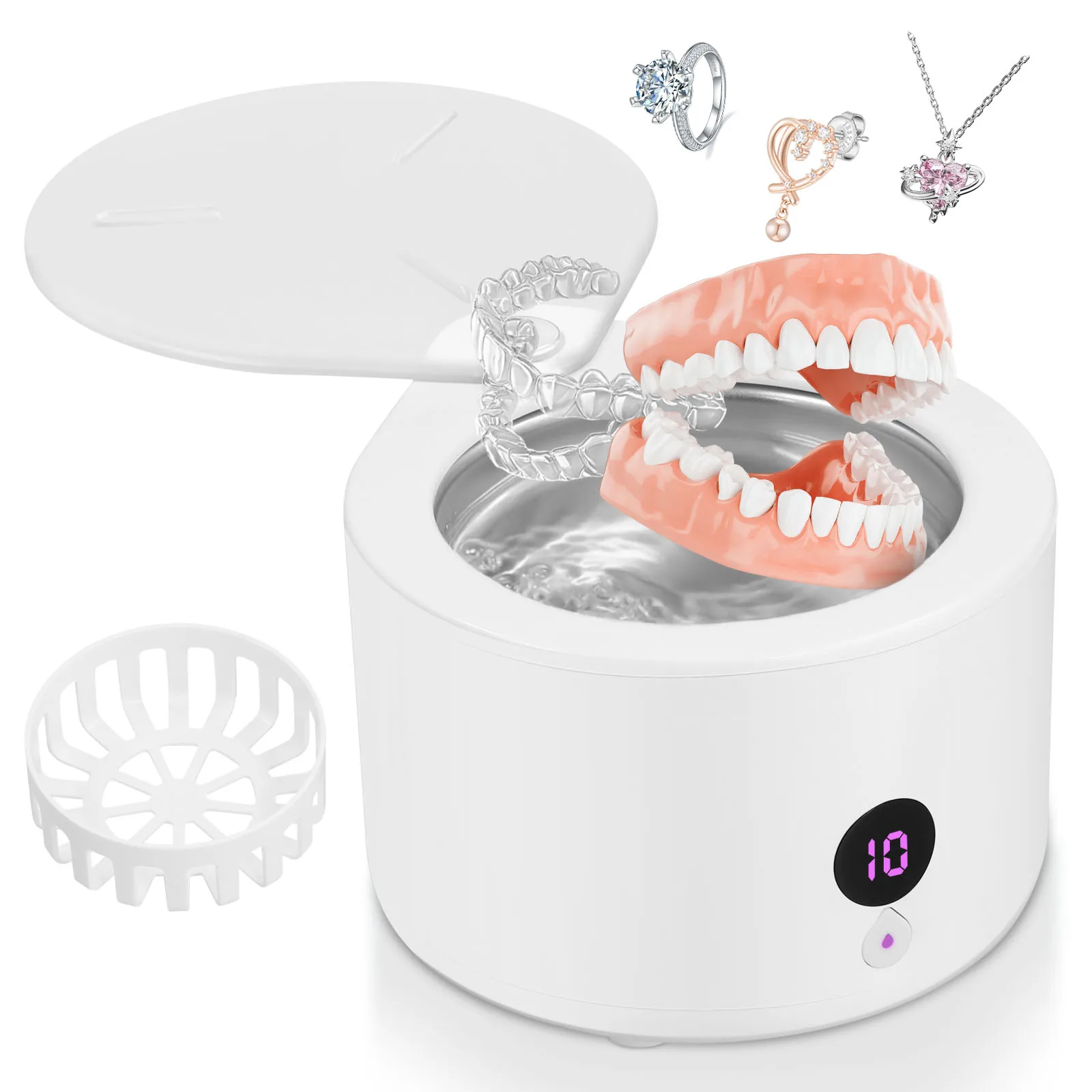 Mini 150ML Ultrasonic Dentures Cleaner 45kHZ Vibration Sonic Cleaning Machine 4-Speed Adjustment Mode CleanFalse Teeth Retainer