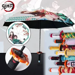 Demon Slayer Katana Umbrella Tanjirou Folding UV Blocking Parasol Real Japanese Katana Samurai Sabre Umbrellas Anime Parasol