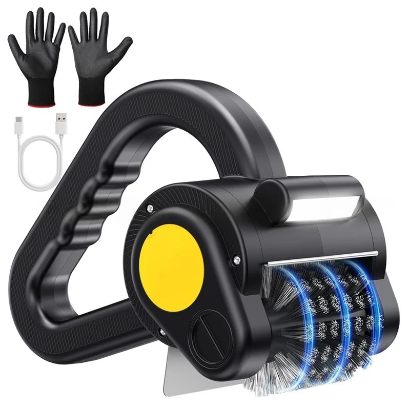 [NEW!A47U】 Electric Grill Brush With LED Light For Cast Iron& Stainless Steel For Outdoor BBQ 300 RPM Motor Splash Guard