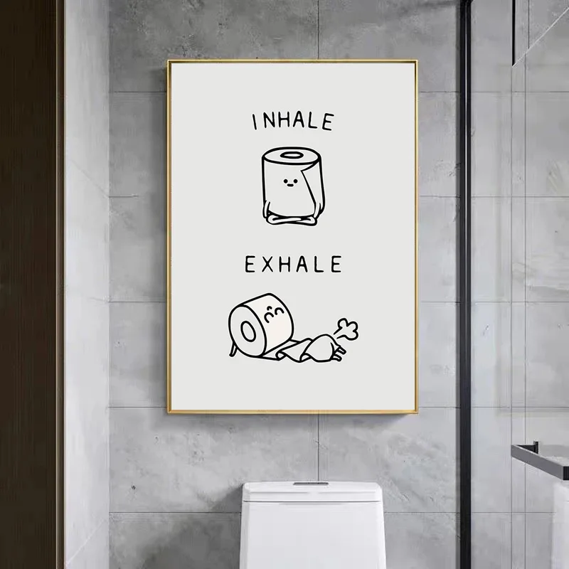 Abstract Humour Black And White Bad Smell Funny Bathroom Poster Print Canvas Painting Wall Art Pictures For WC Toilet Room Decor