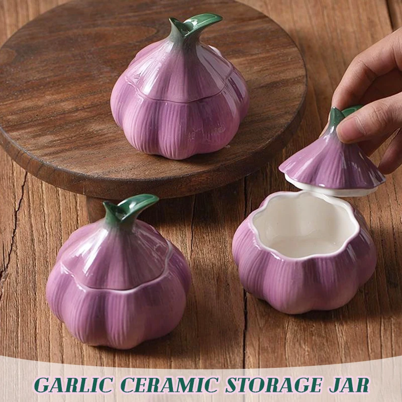 Ceramic Underglaze Purple Garlic Storage Jar Kitchen Storage Container Candy Nut Jar Storage Box Home Decor Organizer  Ornaments