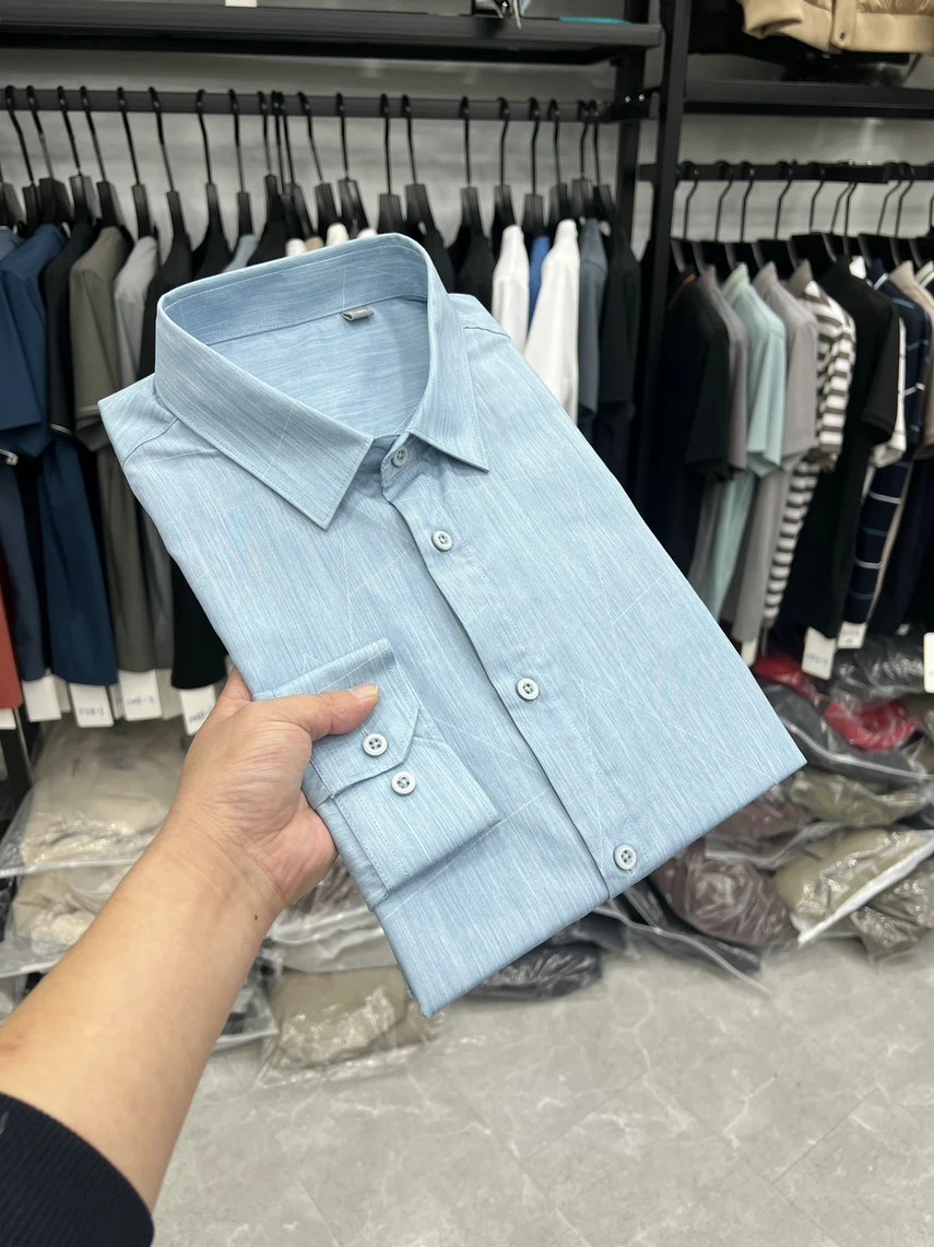 

Dongjia Long Sve irt Casual Slim Fit Soft Smooth Busin Casual Spring New Arrival Dad's Sle Polyester Cotton Blend