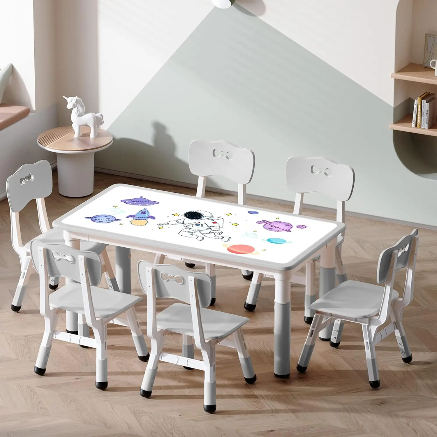 Kids' Table & Sets Suitable for 2 + Kids Height Adjustable Table & Chair Set with 4 Seats Tabletop can Doodl