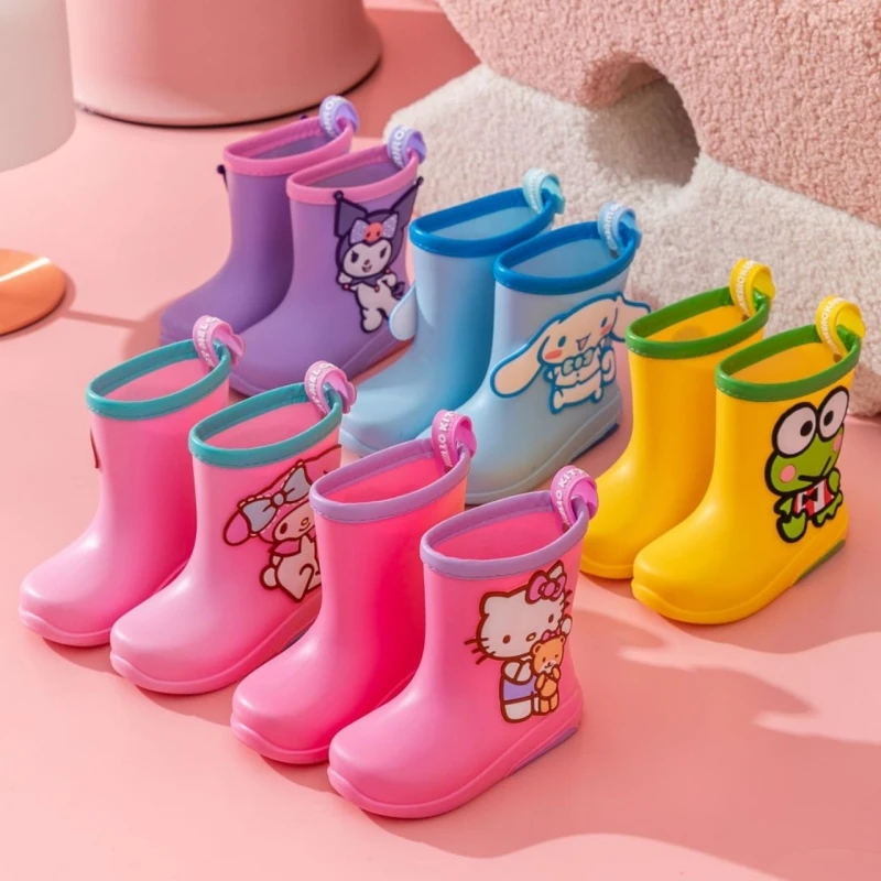 Kawaii Sanrio Kuromi Hello Kitty Cartoon Anime Waterproof Shoes Non-Slip Thickened Wear-Resistant Rain Boots Outdoor Low Boots