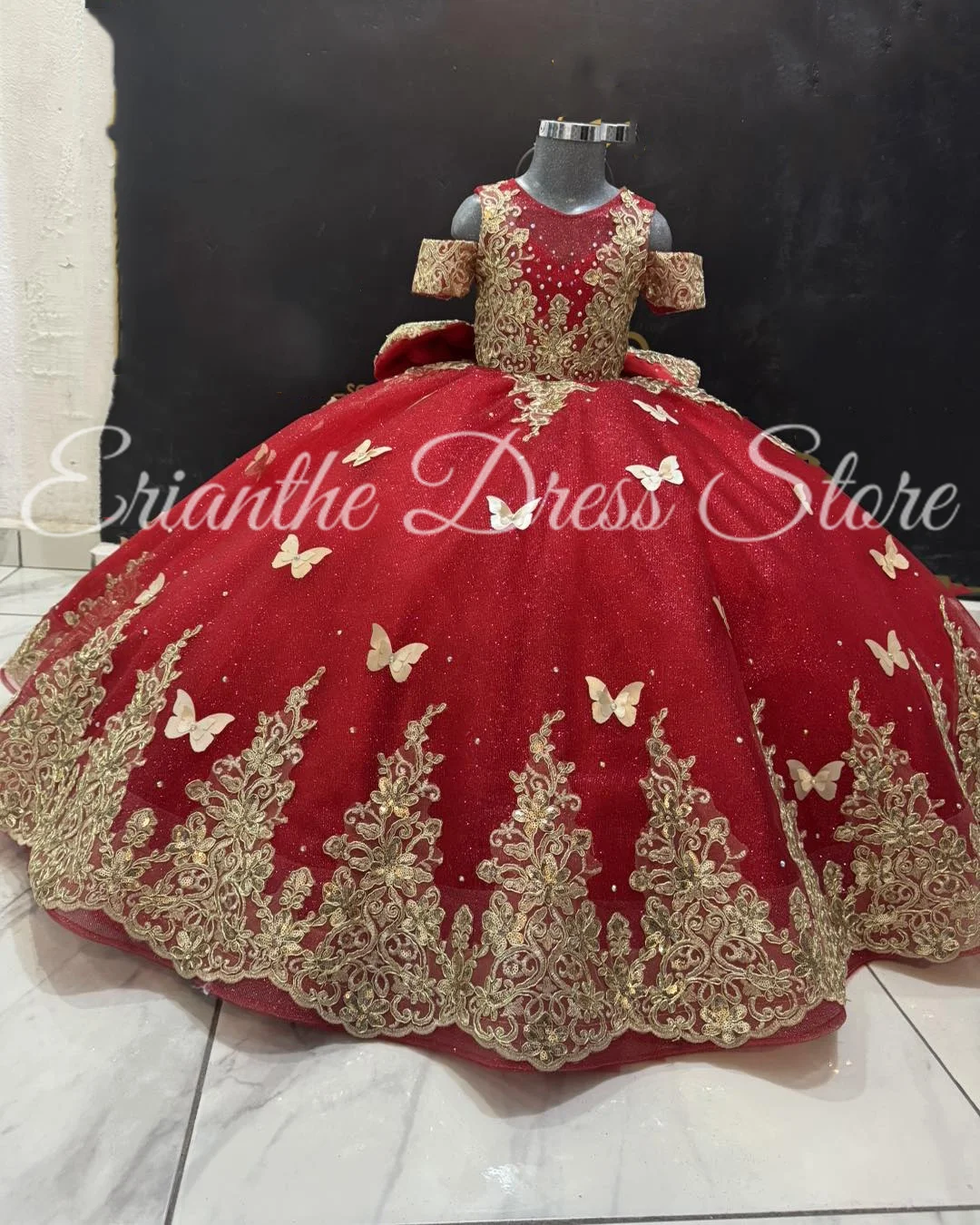 فستان فتاة الزهور الحمراء الفاخرة لحفلات الزفاف ثلاثية الأبعاد مزين بالتول منتفخ مخصص للأطفال حفلة عيد ميلاد أول مناولة الكرة Gonws #4