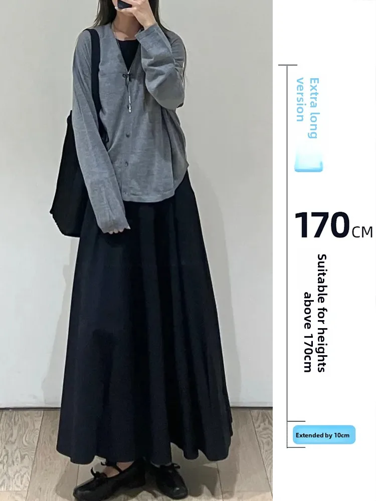 

Шерстяная юбка А-силуэта для женщин, повседневная, со средней талией, без свободного кроя, китайский бренд, осень-зима, длинная, V-образный вырез