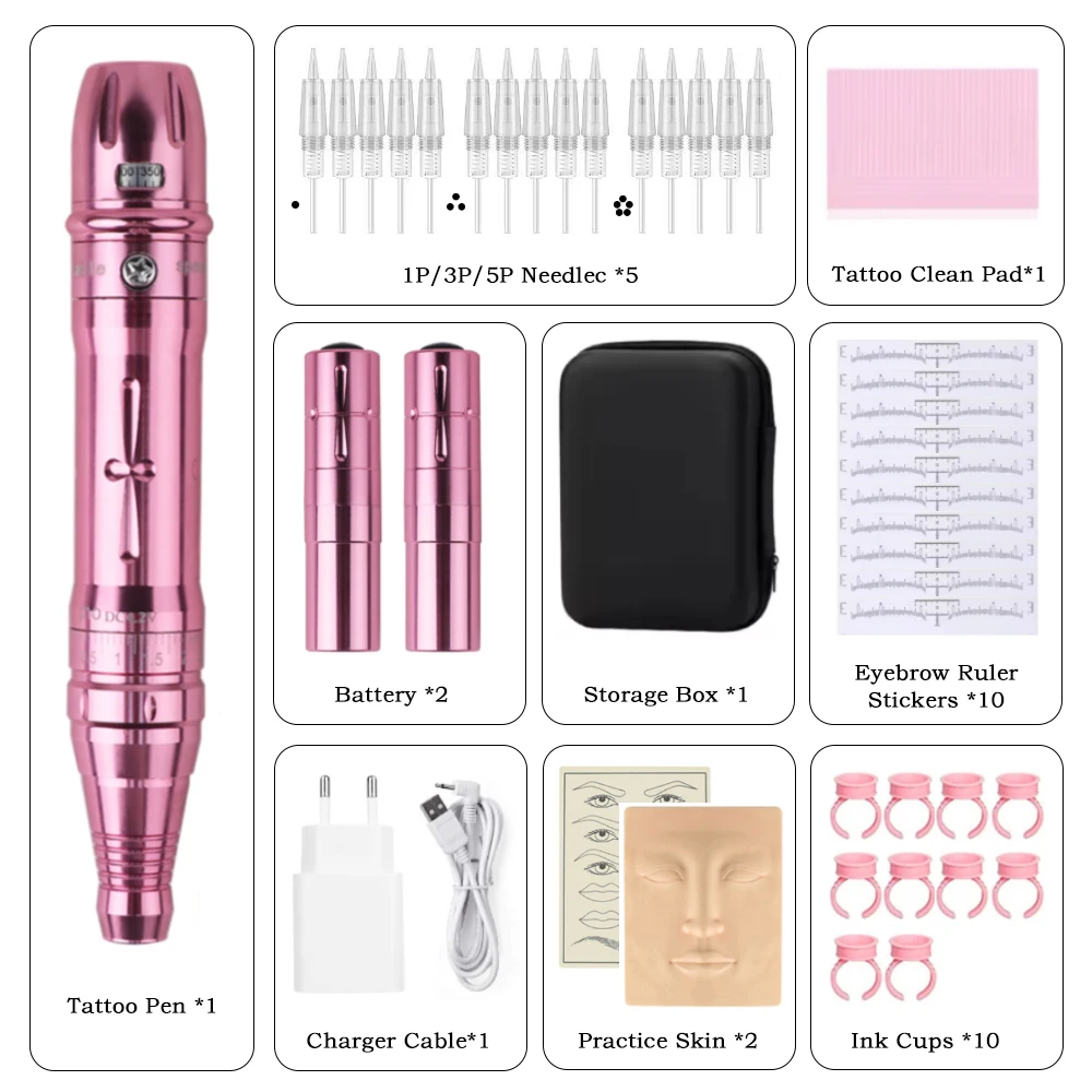Wireless Permanent Makeup Machine Kit Micropigmentation Microblading Pen Eyebrow Tattoo Kit Eyebrow Machine Cartridge Needle