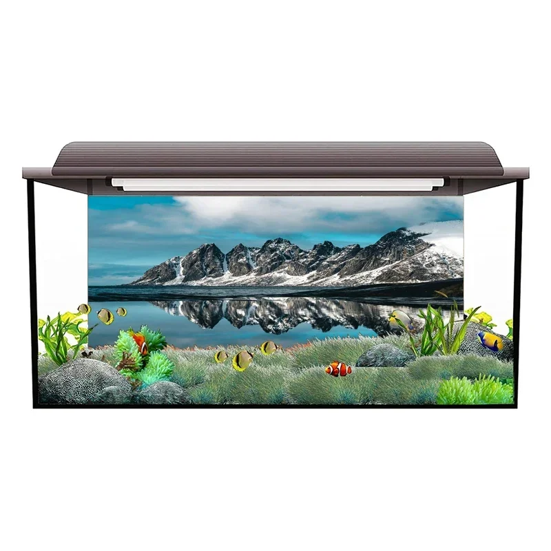 

3D Aquarium Background Poster PVC Adhesive Sticker Fish Tank Sunset Scenery Backdrop 3D Ocean Sea Plants Background Sticker