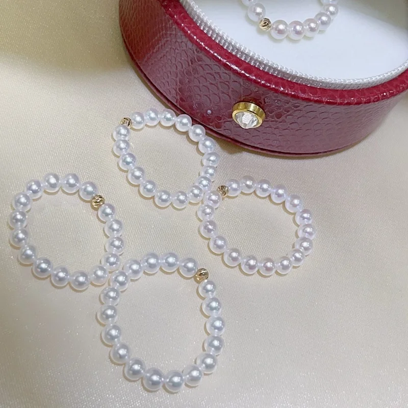 SGARIT New Arrival White 3-4mm Natural Freshwater Pearl Rings Stackable 18k gold beans For Women Girl Birthday Gift