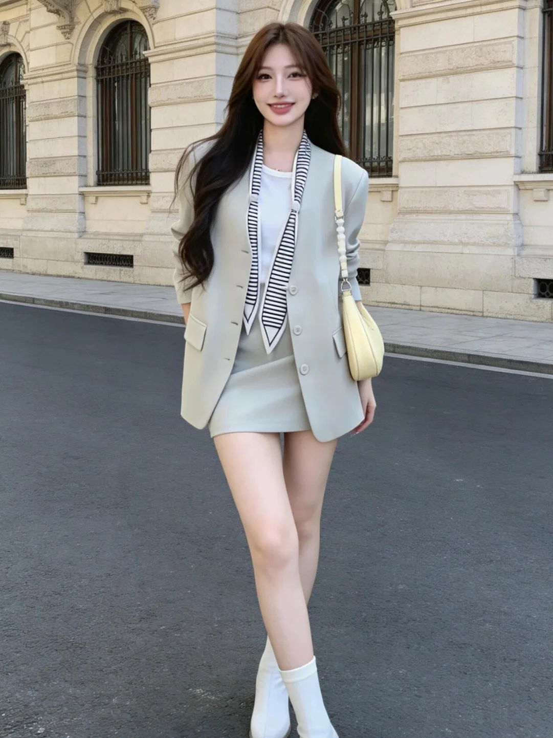 

Модный элегантный комплект: укороченный жакет без рукавов и юбка с длинными рукавами, женский, весна 2026, новинка, приталенный, универсальный
