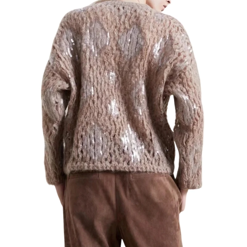 25 Women\'s Sweater Vintage Winter Wrapping Warm Knit Thick Pullovers 10% Cashmere 90% Wool Handmade Customization SequinsA25363