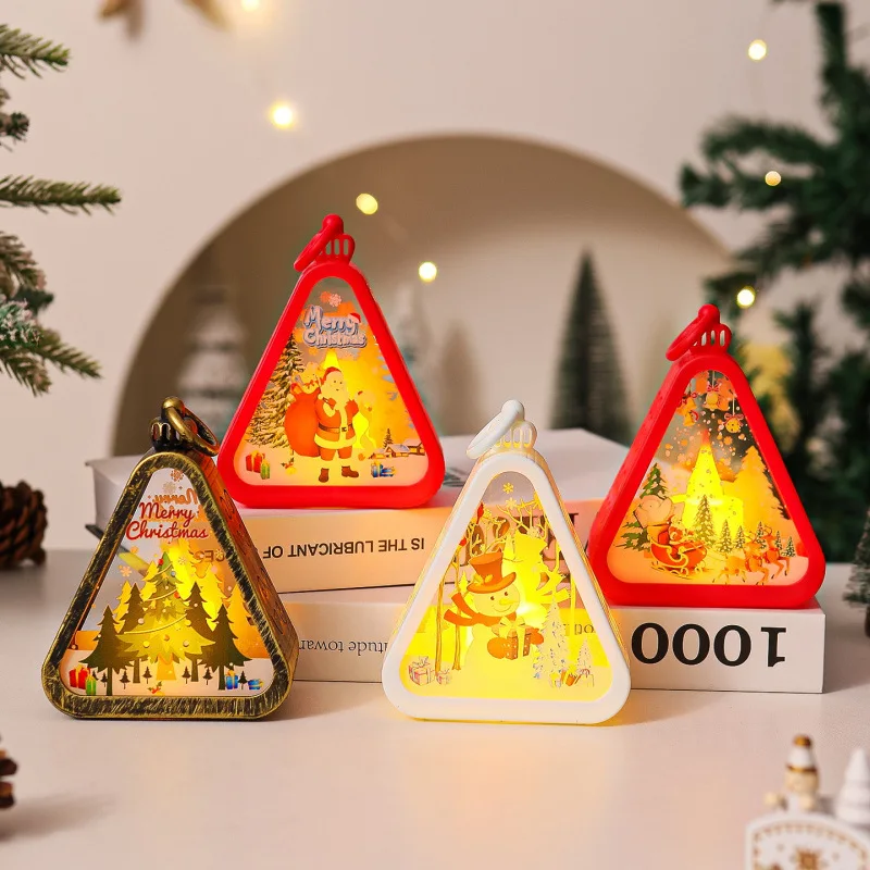مصغرة عيد الميلاد LED مثلث فانوس سانتا كلوز ثلج مهرجان مصباح داخلي الجدول الحلي مشهد الحفلات الدعائم ديكور المنزل #2