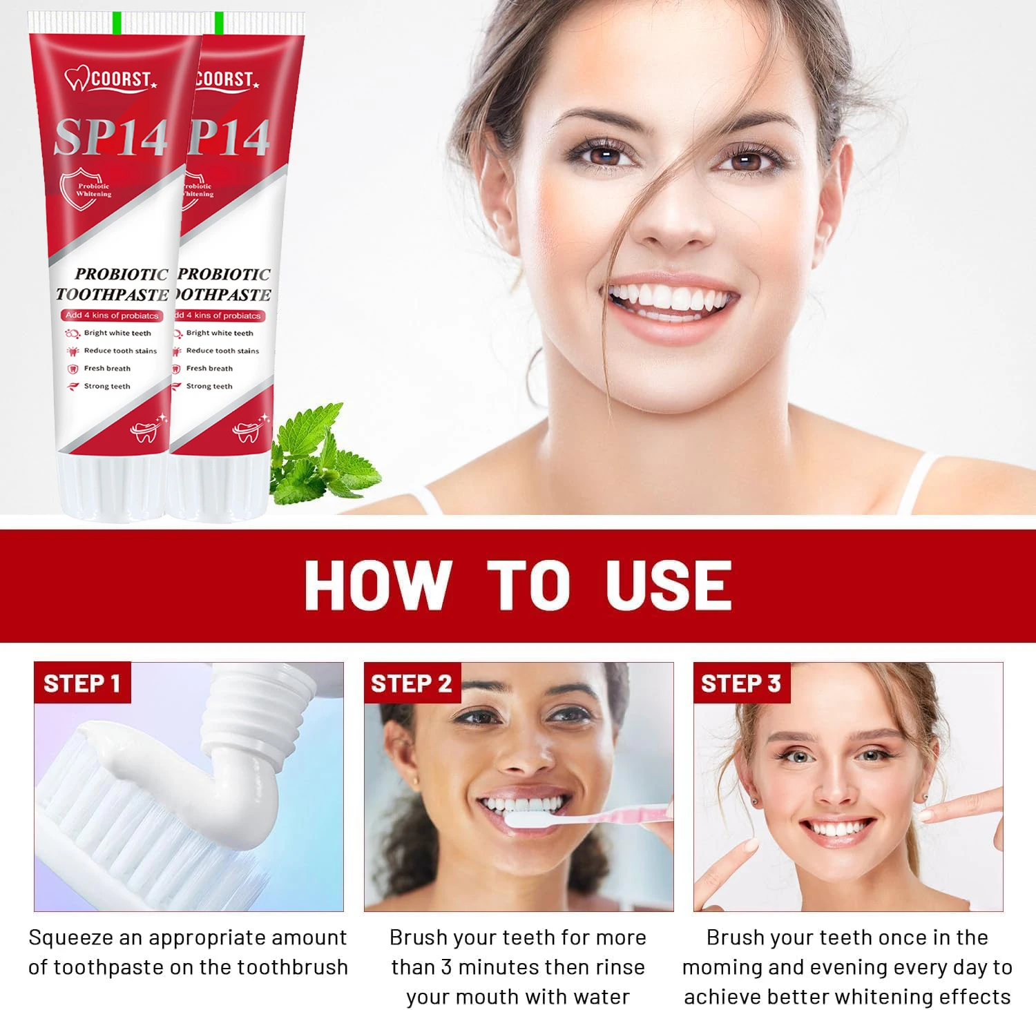 SP14 معجون أسنان فائق التبييض لتفتيح الأسنان 1/2/3 قطعة إزالة البقع البروبيوتيك النعناع اللطيف التنظيف العميق للعناية بالفم