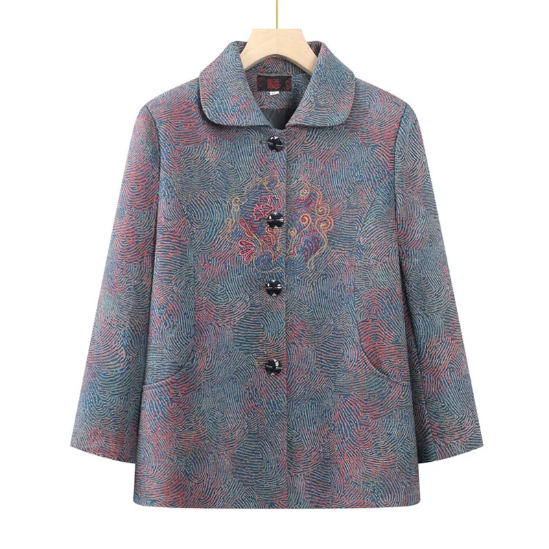 New In Outerwears Vintage Printed Women Winter Coats Loose Single-breasted Middle Aged Mother Jacket Grandma Woolen Overcoat