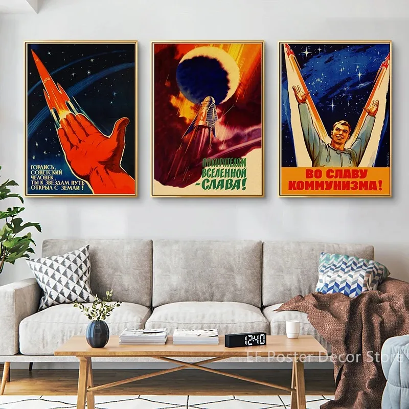Soviet Space Rocket Posters USSR Poster Spacecrafts Astronaut Home Room Club Bar Decor Canvas Painting Prints Art Wall Picture