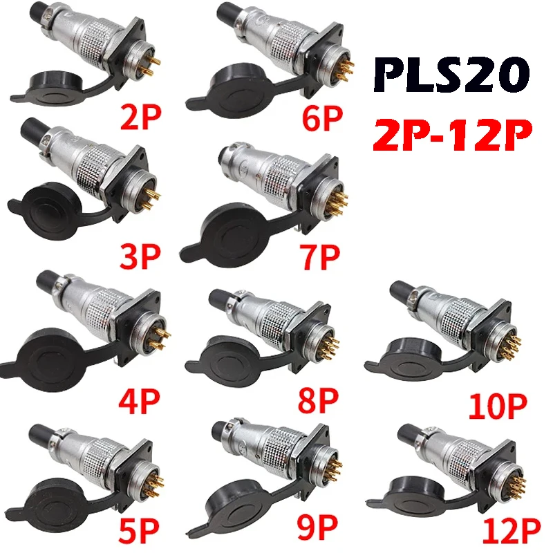 PLS20 Aviation Connector 2/3/4/5/6/7/8/9/10/12 Pin Air Carrier Male Female Plug Connector WS20 TP20 Opening Diameter 20mm