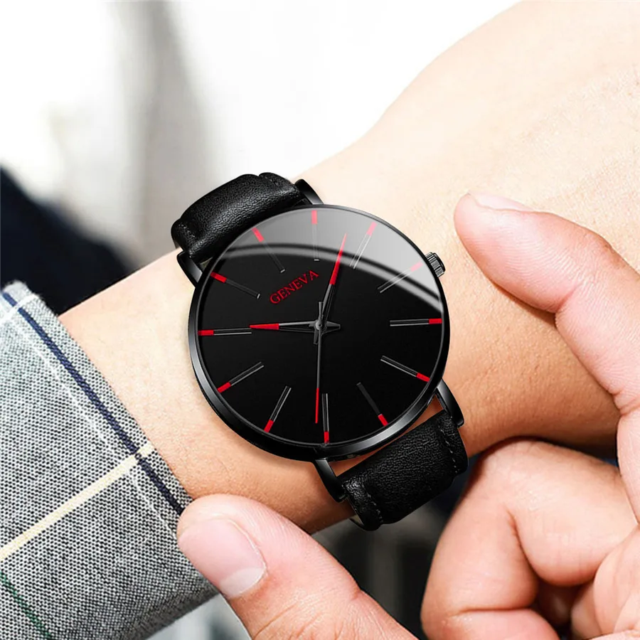 3PCS/Set Fashion Men\'s Watch Casual Leather Band Quartz Wristwatch Men Business Watches Bracelet Necklace Set